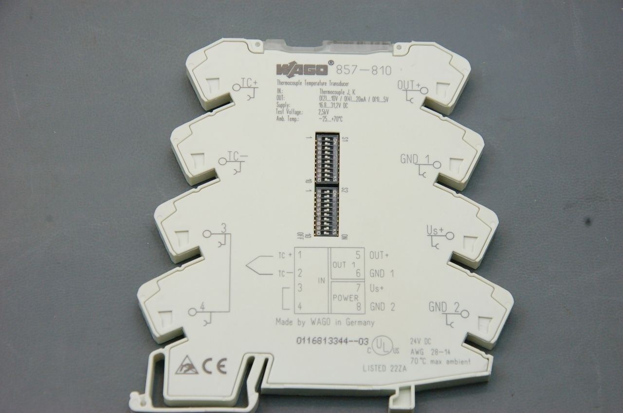 WAGO 857-810 Type J, K Thermocouple Temperature Transducer 24VDC Input Power