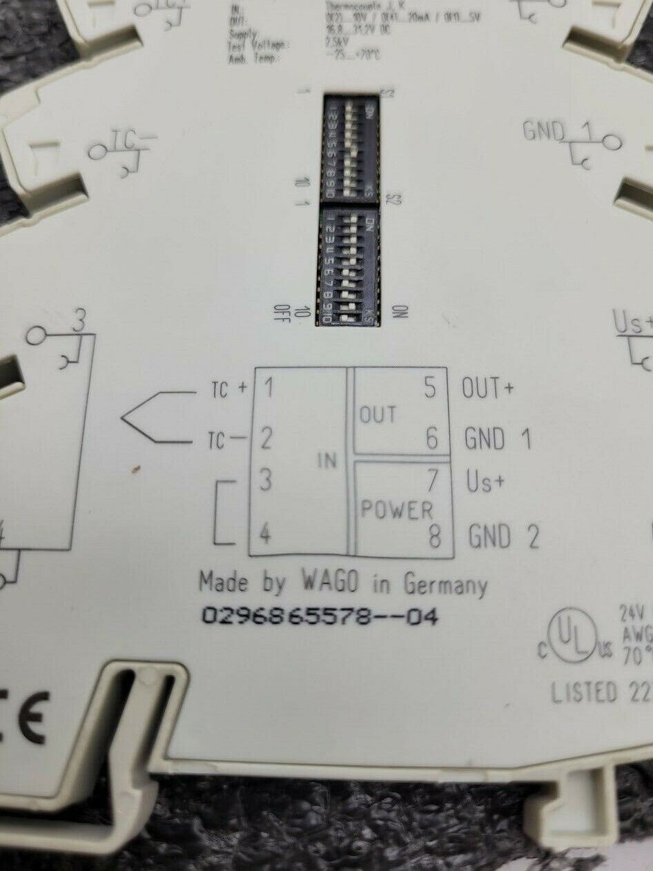 WAGO 857-810 Type J, K Thermocouple Temperature Transducer 24VDC Input Power