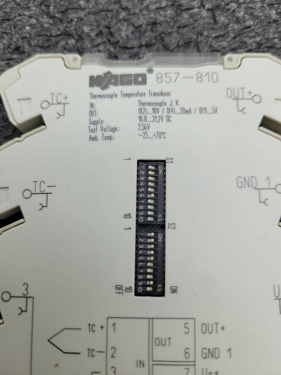 WAGO 857-810 Type J, K Thermocouple Temperature Transducer 24VDC Input Power