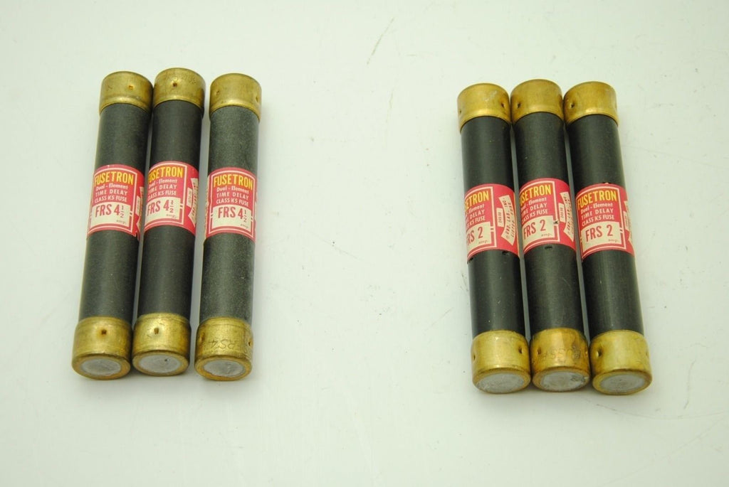 Bussmann Fusetron, (3) FRS-R 4-1/2 Amp (3) FRS-2 Amp Fuses, Lot of 6