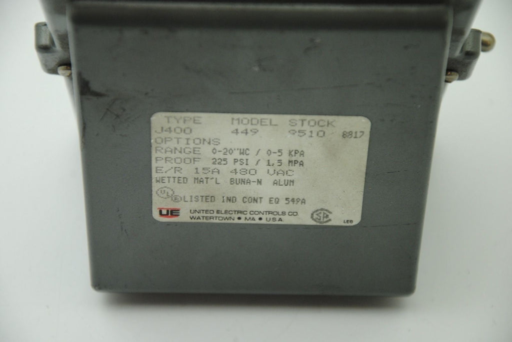 United Electric Controls 449, Pressure Switch, 225-PSI Proof, 15A 480VAC