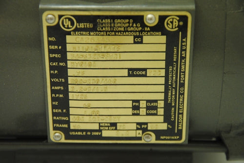 Baldor Electric Co. CA263452 # 34-5323-5721, AC Motor .75HP 208-230/460V