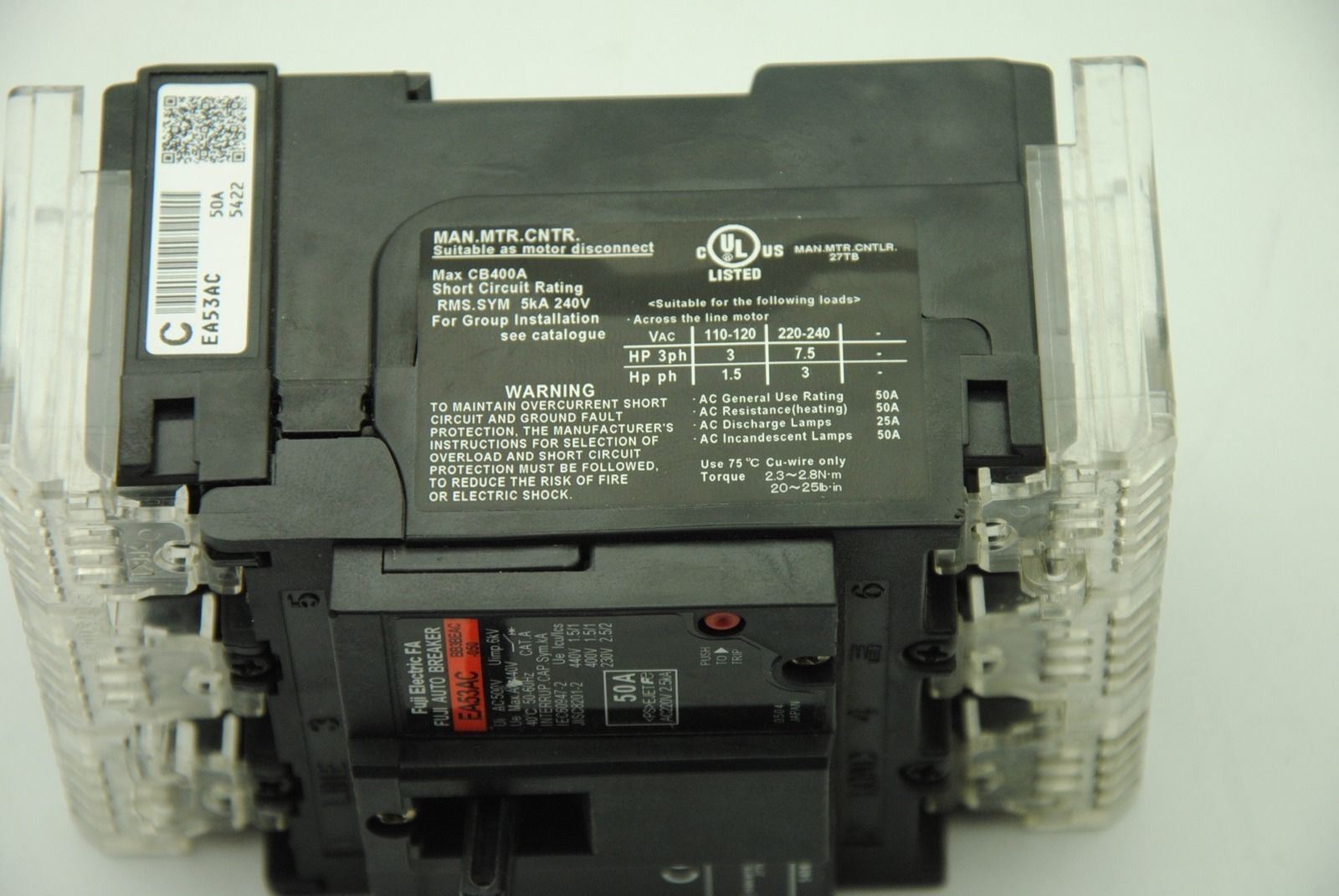 FUJI ELECTRIC EA53AC 50A, Auto Breaker 3-Pole 230-500V 50A