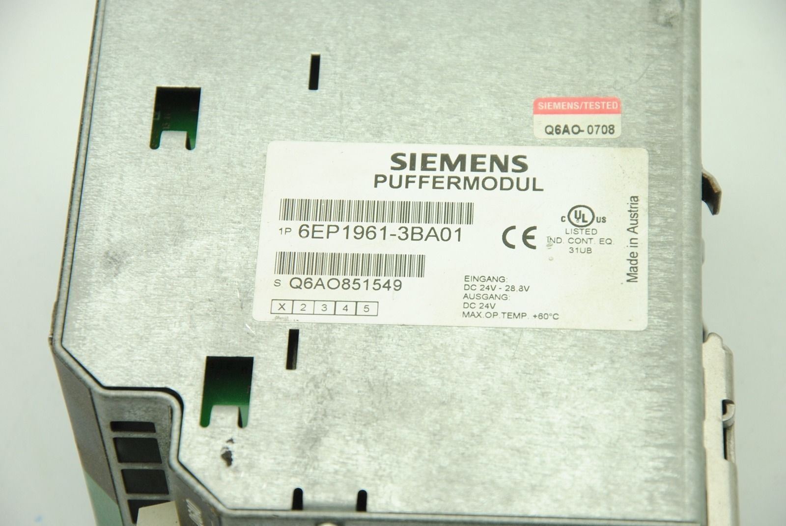 SIEMENS 6EP1961-3BA01 Sitop Buffer Module 24vdc IN-OUT PUFFERMODUL 24VDC