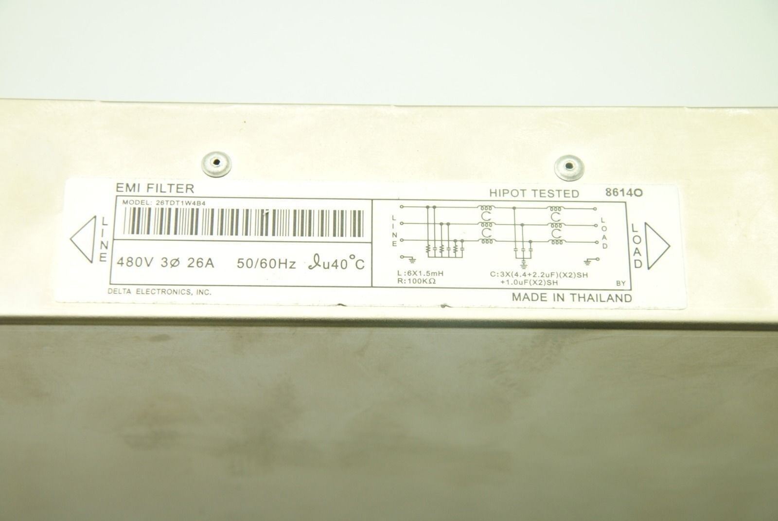 DELTA ELECTRONICS 26TDT1W4B4, EMI Line Filter 480V 26A 50/60Hz