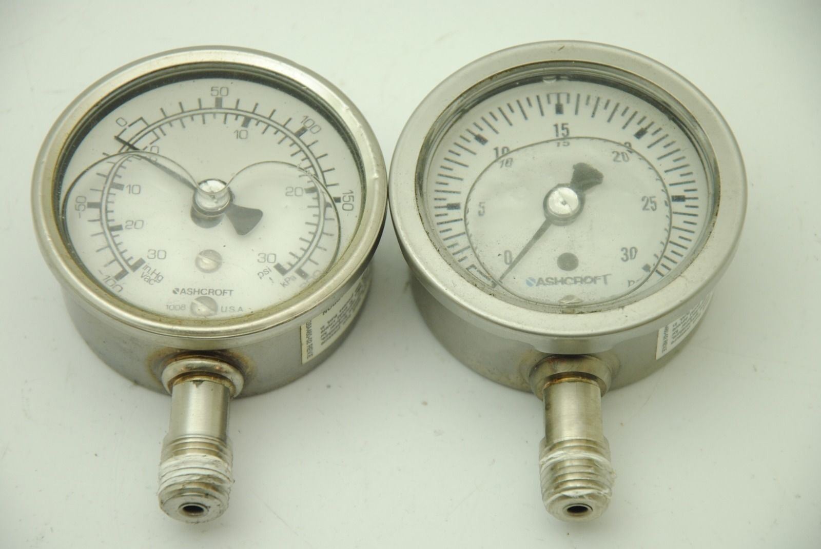 Ashcroft 30PSI, 2-1/2" Liquid Filled Pressure Gauges, Lot of 2