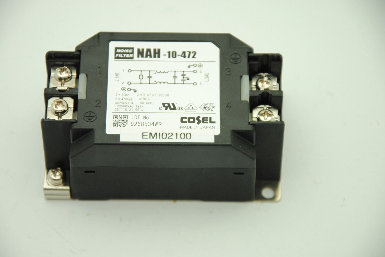 COSEL NAH-10-472 Noise Filter AC250V10A TV2500VAC 1min 2x 20mH 2x 4700pF