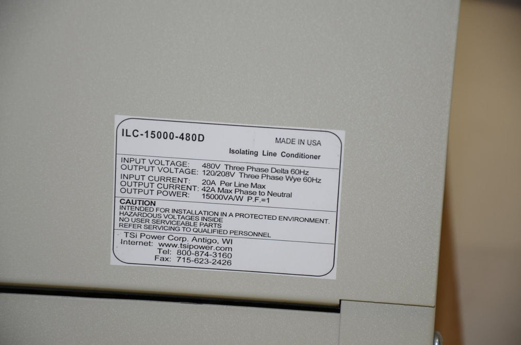 TSI Power Corp ILC-15000-480D Isolating Line Conditioner 480VAC, 60Hz, 3-PH