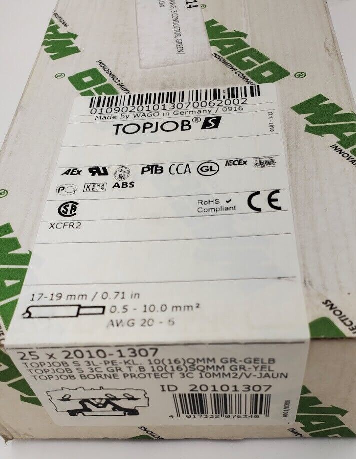 WAGO 2010-1307 3-Conductor Terminal Block for Ex e II applications - Lot of 25