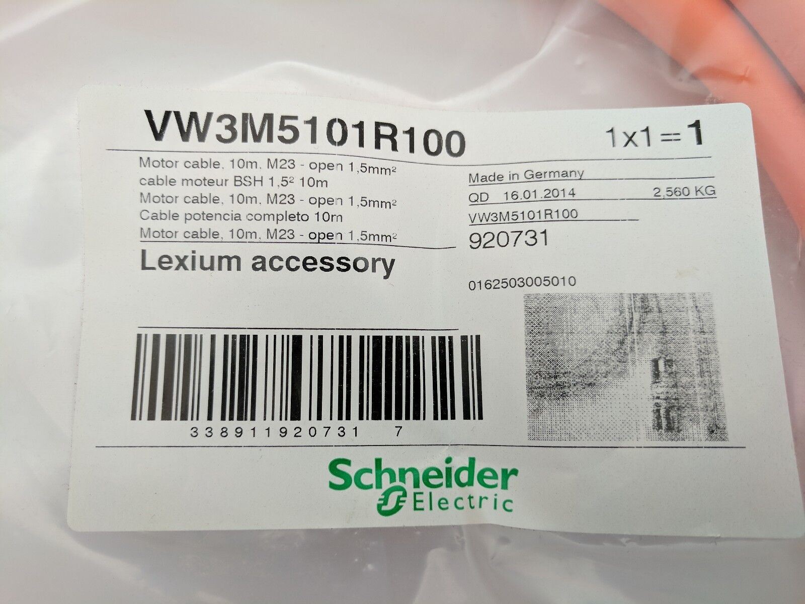 Schneider Lexium Electric Servo Motor Power Cable VW3M5101R100 10M M23 6Wire NEW