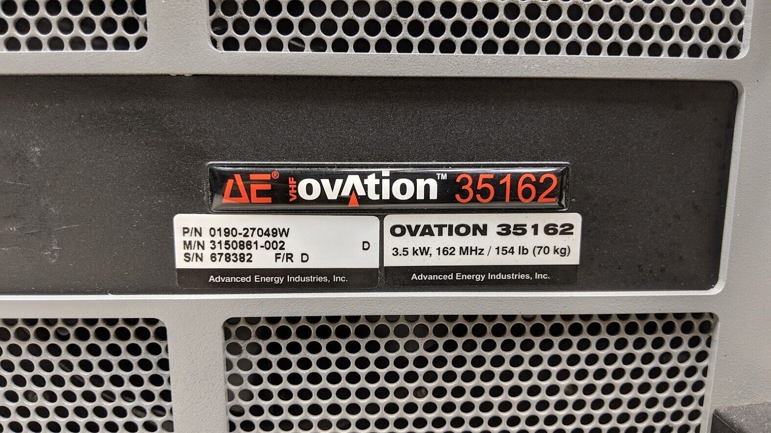AE Advanced Energy VHF Ovation 35162 RF Microwave Source 162MHz 3.5kW  unit A