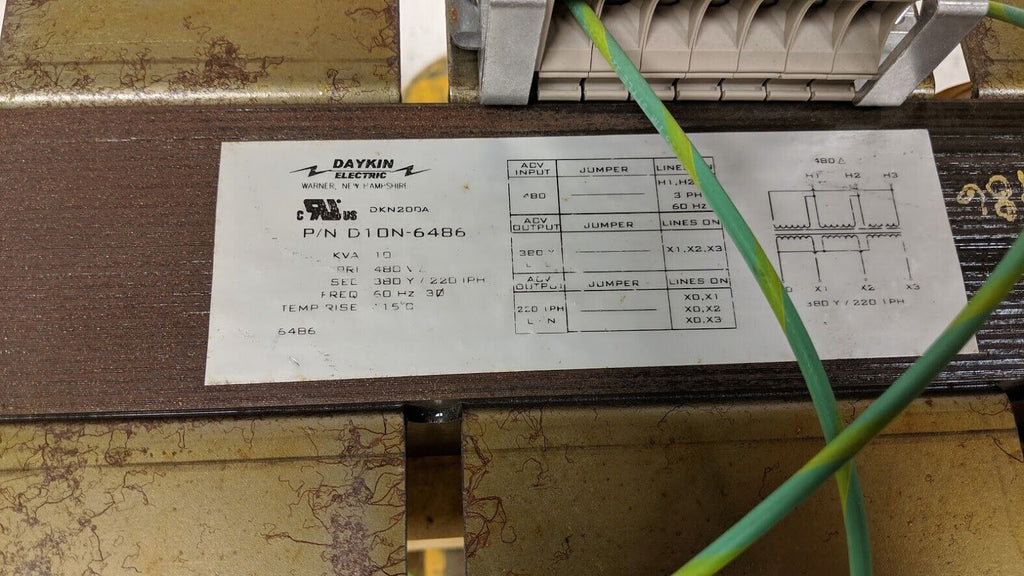 Warner Power Daykin Electric D10N-6486 10KVA Transformer 480VAC to 380Y/220 1PH