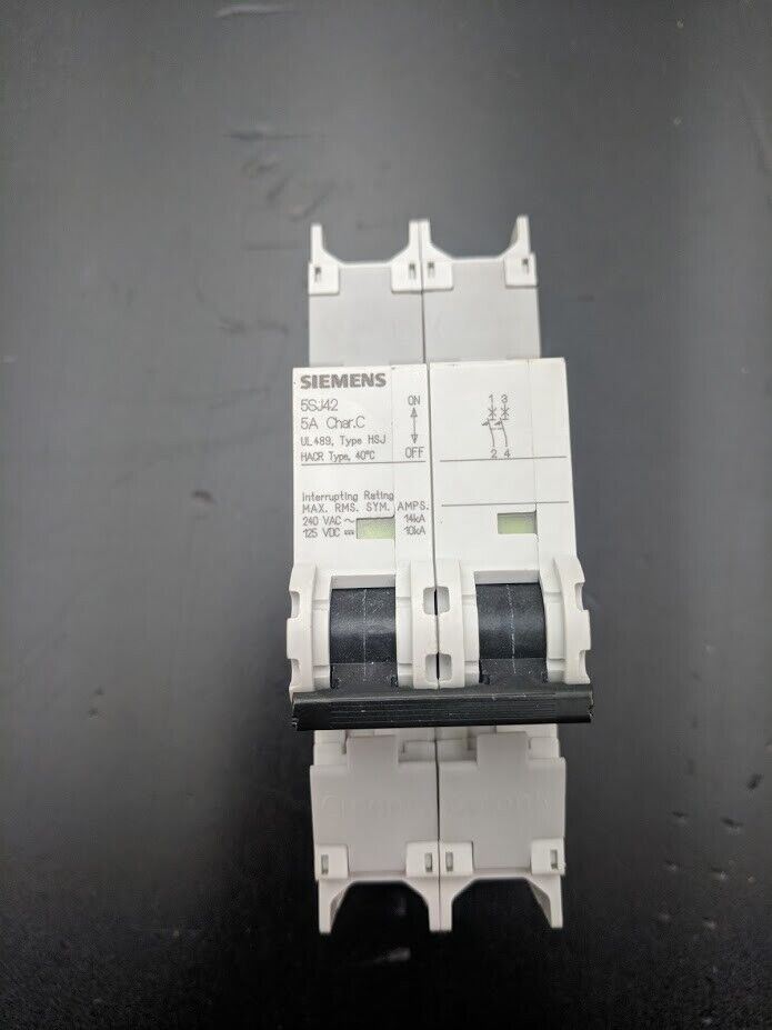 Lot of 2 Siemens 5SJ42, 2-Pole 5A 125VDC 240 VAC Circuit Breakers