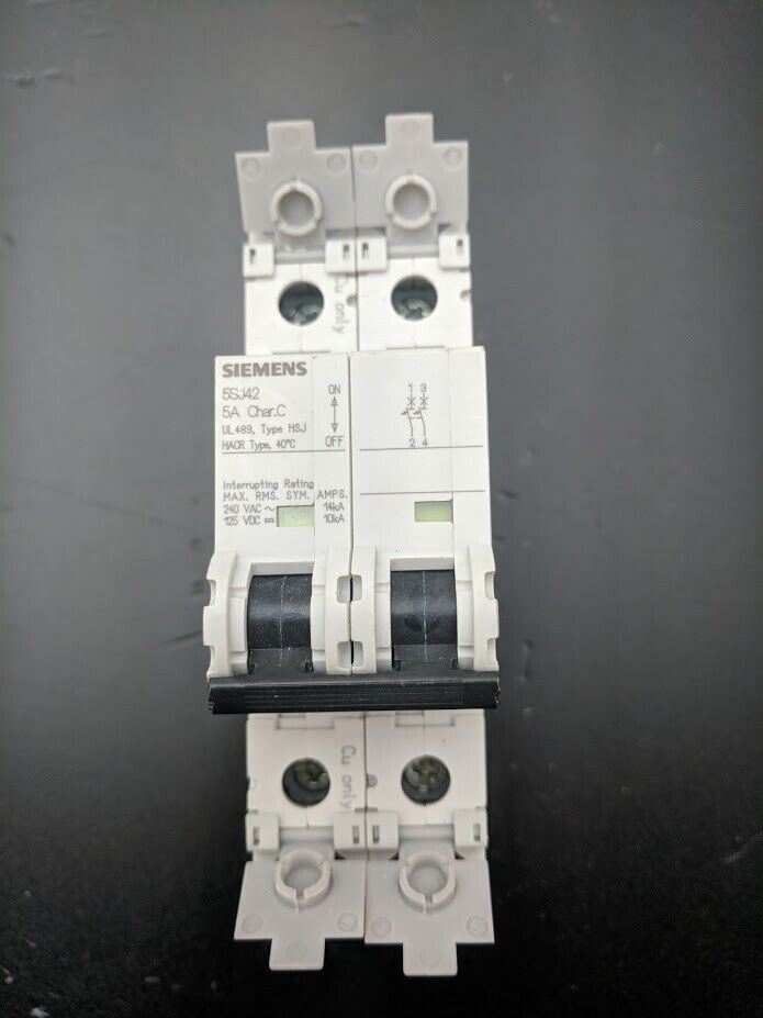 Lot of 2 Siemens 5SJ42, 2-Pole 5A 125VDC 240 VAC Circuit Breakers