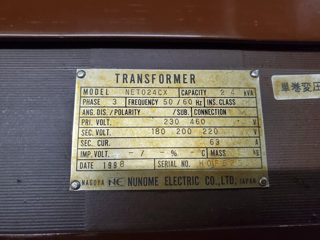 Nunome Electric 3PH Power Transformer NET024CX 230 460 to 180 200 220 24KVA