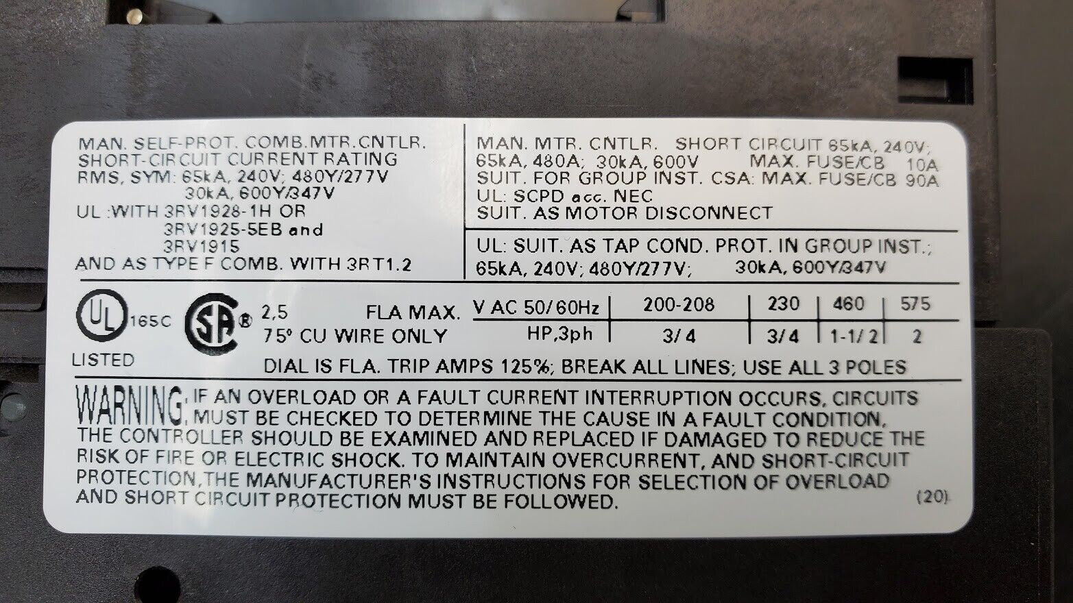 SIEMENS SIRIUS 3RV1021-1CA10 Circuit Breaker w/ 3RV1901-1A Auxiliary Contact