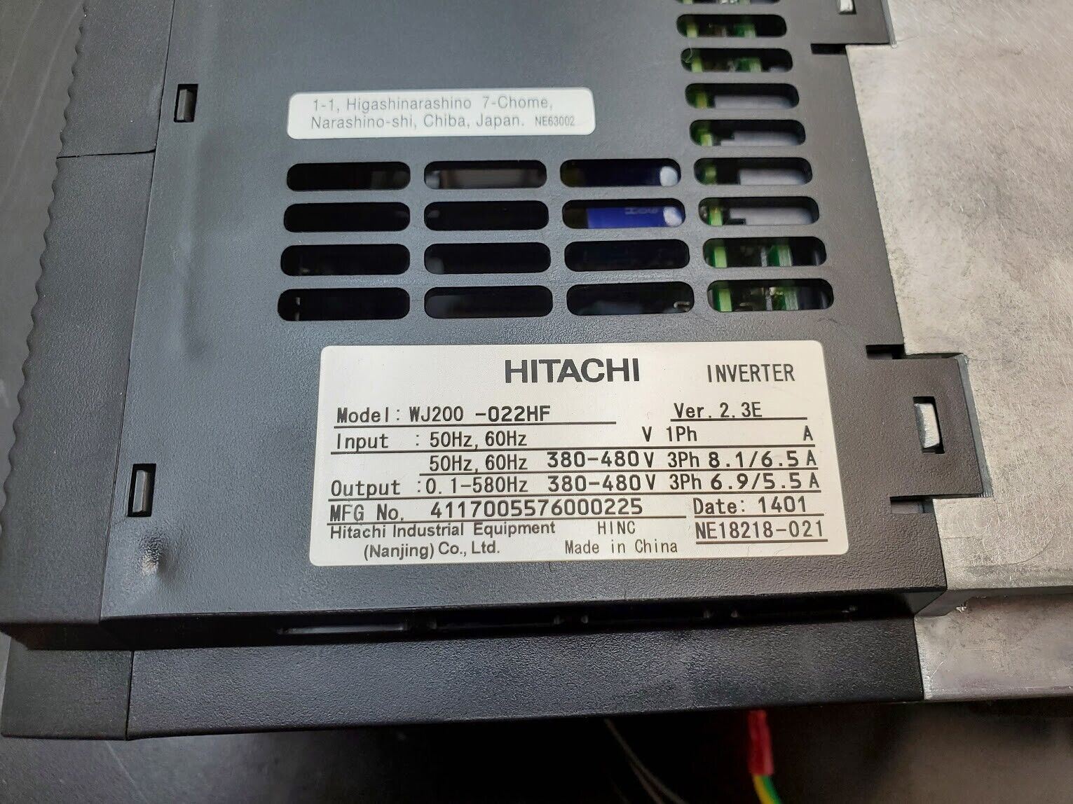 Hitachi VFD Inverter Drive WJ200-022HF 3 Phase 2.2KW 380-480V in/out 6A 3 HP
