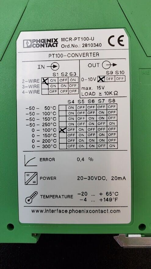 Phoenix Contact MCR-PT100-U 2810340 Resistance Thermometer Measuring Transducer