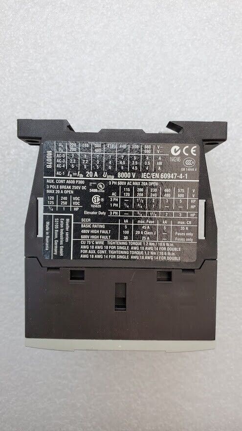 Eaton DIL M7-10 24V 3PH 600VAC 20A Contactor 3 Pole XTCE007B10 M007B DIN Rail