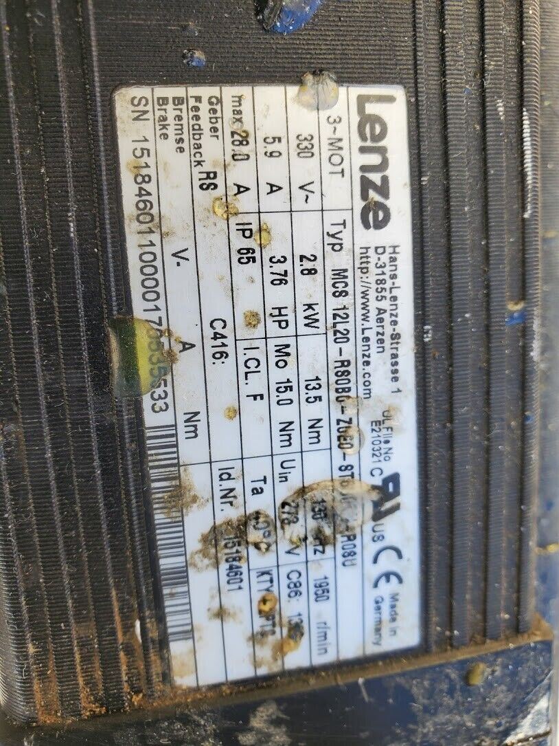 Lenze Servo Gearmotor Gear Box Motor MCS 12L20-R80B0 3.75HP GFL07-2S HDR 12LC20