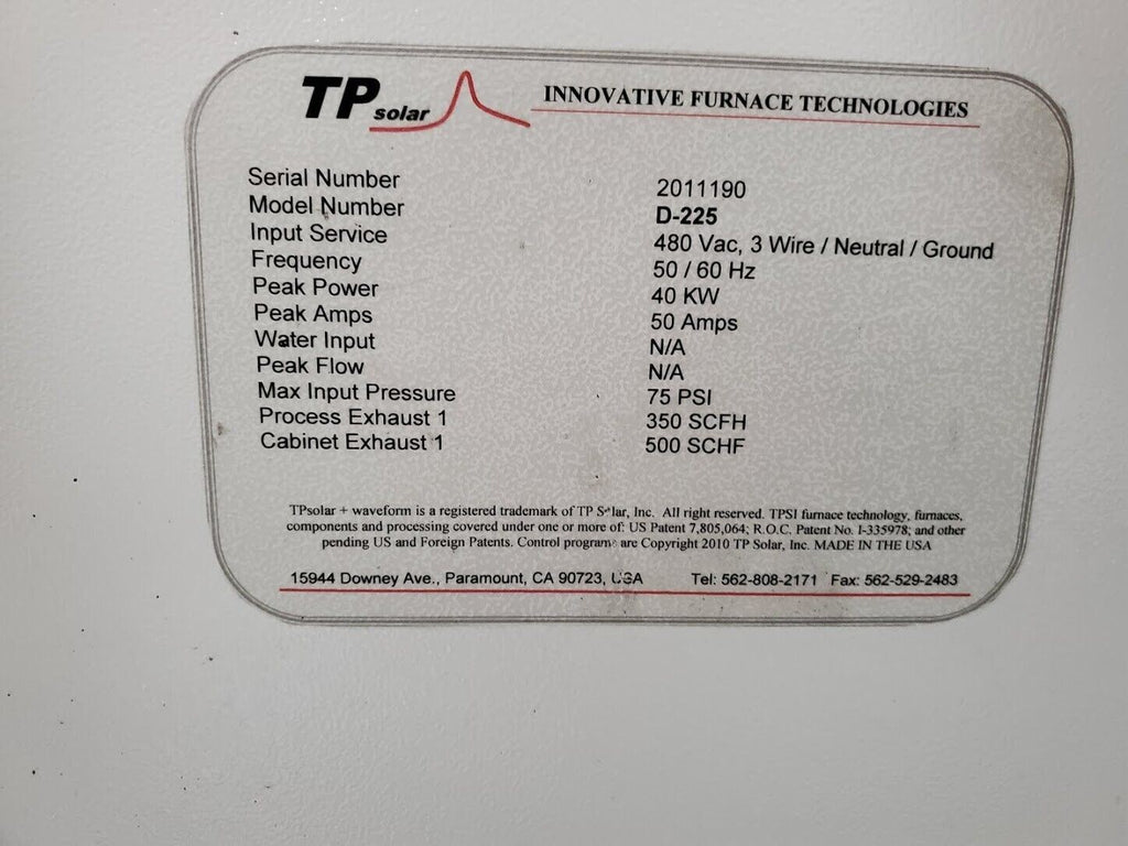 TP Solar D-225 Solar Infrared Dryer Wafer Furnace Annealing Oven 10"x 110"