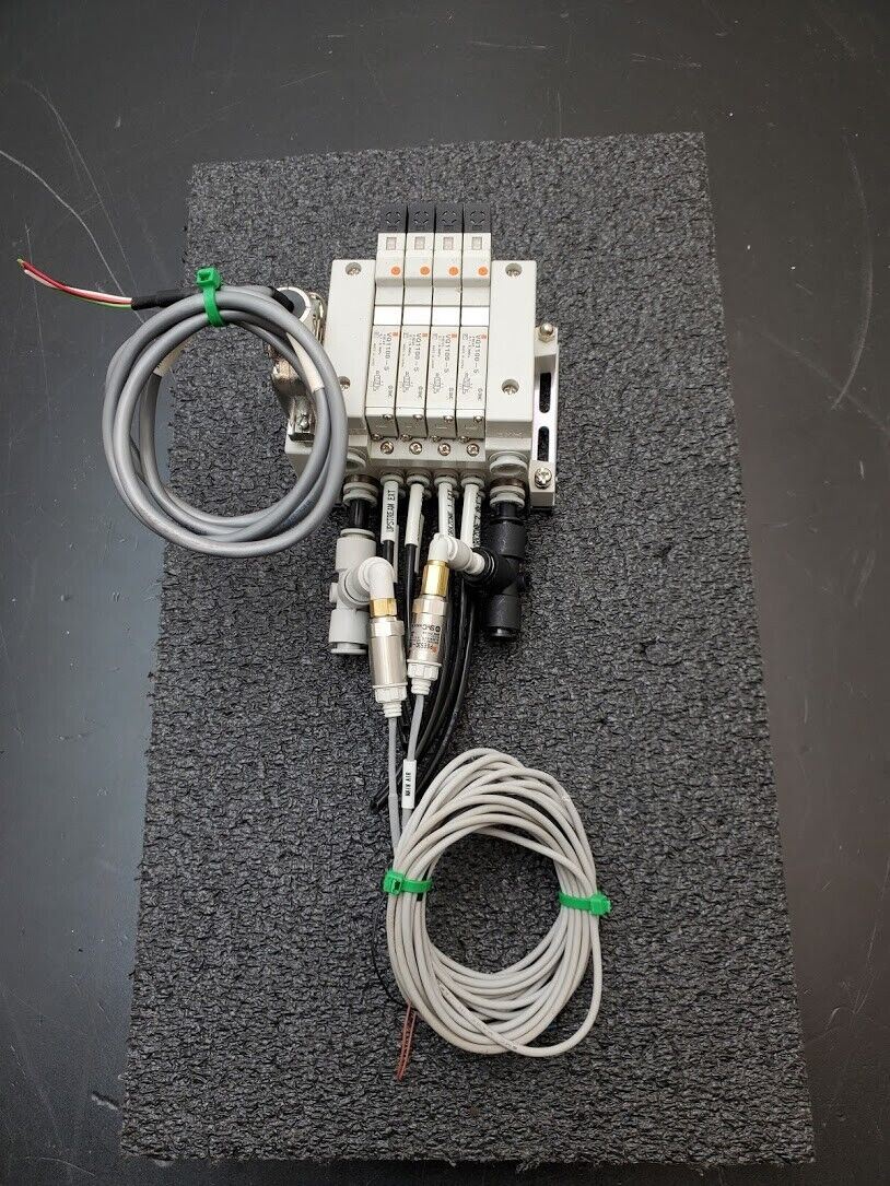 SMC Pneumatic Valve Block Control 4x VQ1100-5 DB25 Cable 2x PSE530-M5 Sensors