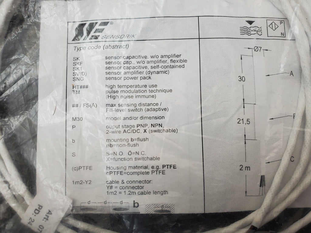 3x SENSORIK Capacitive Level Proximity Sensor SK1-FSA-d7b9/52-NnbS-cPTFE 3 Wire