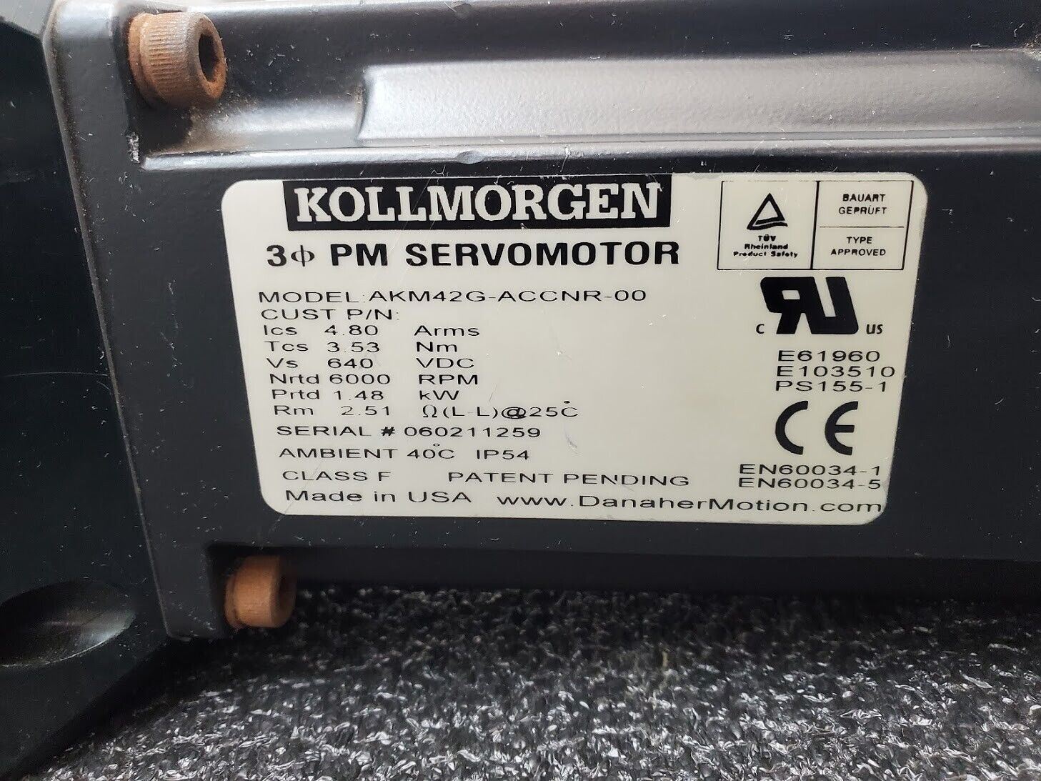 Kollmorgen AKM42G-ACCNR-00 DC Servo Motor 1.48kW 6000RPM APEX AB115-S2-P2