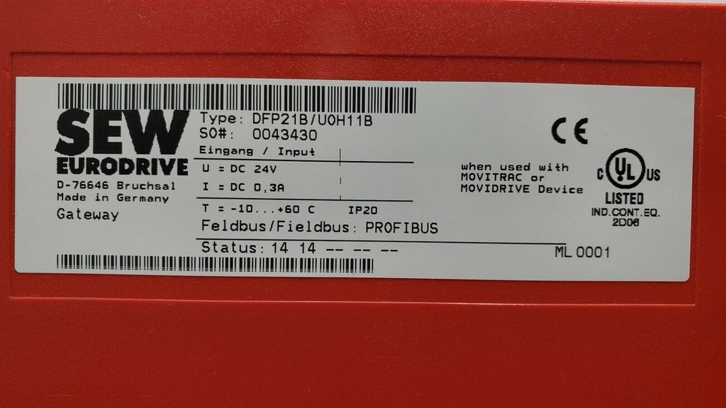 SEW EURODRIVE DFP21B/U0H11B Profibus Gateway Drive 24 VDC MOVITRAC MOVIDRIVE
