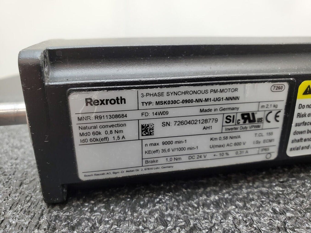 Rexroth 3 Phase 3PH Servo Motor MSK030C-0900-NN-M1-UG1-NNNN 1Nm Holding Brake