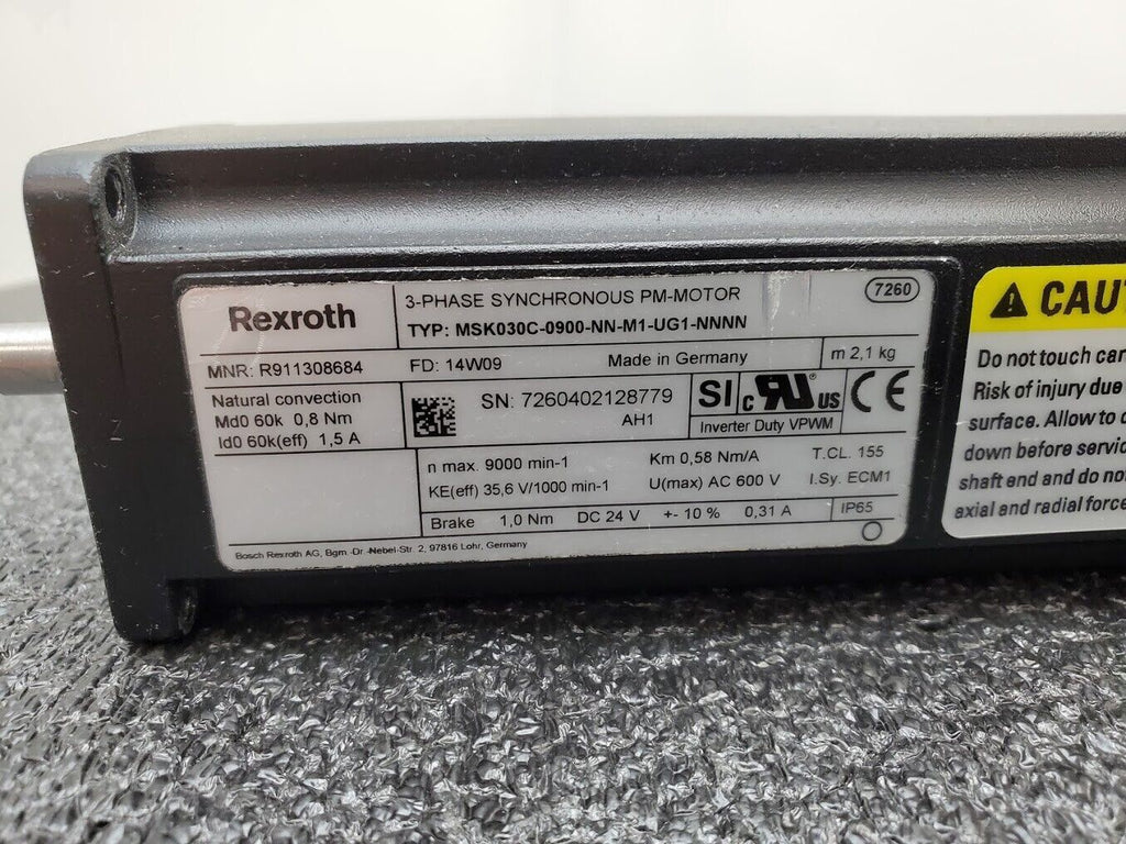 Rexroth 3 Phase 3PH Servo Motor MSK030C-0900-NN-M1-UG1-NNNN 1Nm Holding Brake