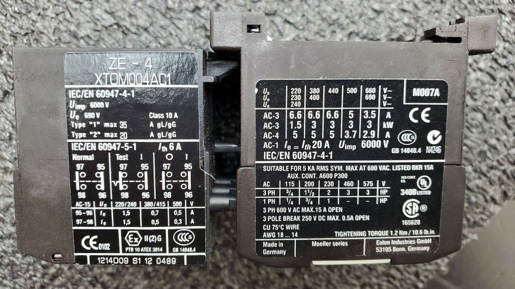 EATON DIL EEM-01-G XTMC6A01 Power Contactor w/ ZE-4 XTOM004AC1 Overload Relay
