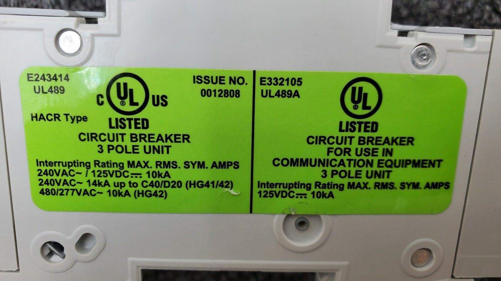 SIEMENS 5SJ4310-7HG41 Circuit Breaker 5SJ43, 10A, 240 V, 14kA, Type HSJ, 3-Pole