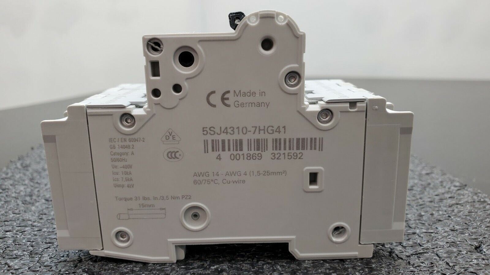 SIEMENS 5SJ4310-7HG41 Circuit Breaker 5SJ43, 10A, 240 V, 14kA, Type HSJ, 3-Pole