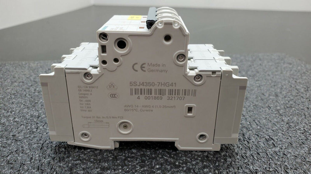 SIEMENS 5SJ4350-7HG41 Circuit Breaker 5SJ43, 50A, 240 V, 50/60Hz Type HSJ 3-Pole
