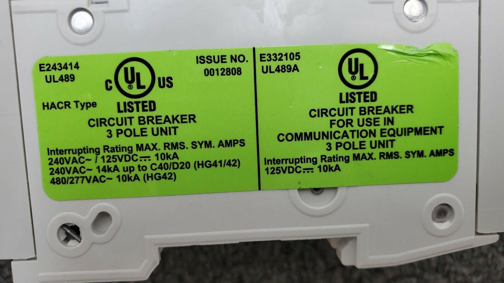 SIEMENS 5SJ4350-7HG41 Circuit Breaker 5SJ43, 50A, 240 V, 50/60Hz Type HSJ 3-Pole
