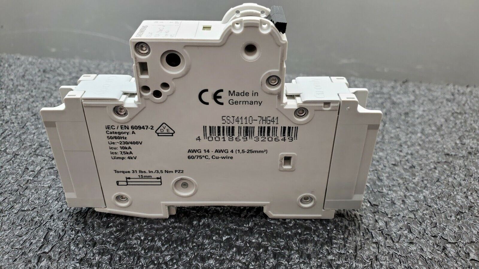 SIEMENS 5SJ4110-7HG41 Circuit Breaker 5SJ41, 10A, 240 V, 50/60Hz Type HSJ 1-Pole