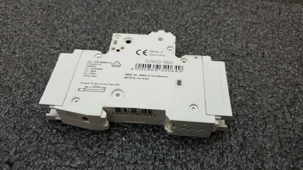 SIEMENS 5SJ4110-7HG41 Circuit Breaker 5SJ41, 10A, 240 V, 50/60Hz Type HSJ 1-Pole