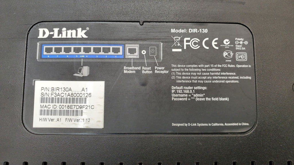 D-Link DIR-130 NetDefend VPN Firewall 8 10/100Mbps w/ 8-Port Switch