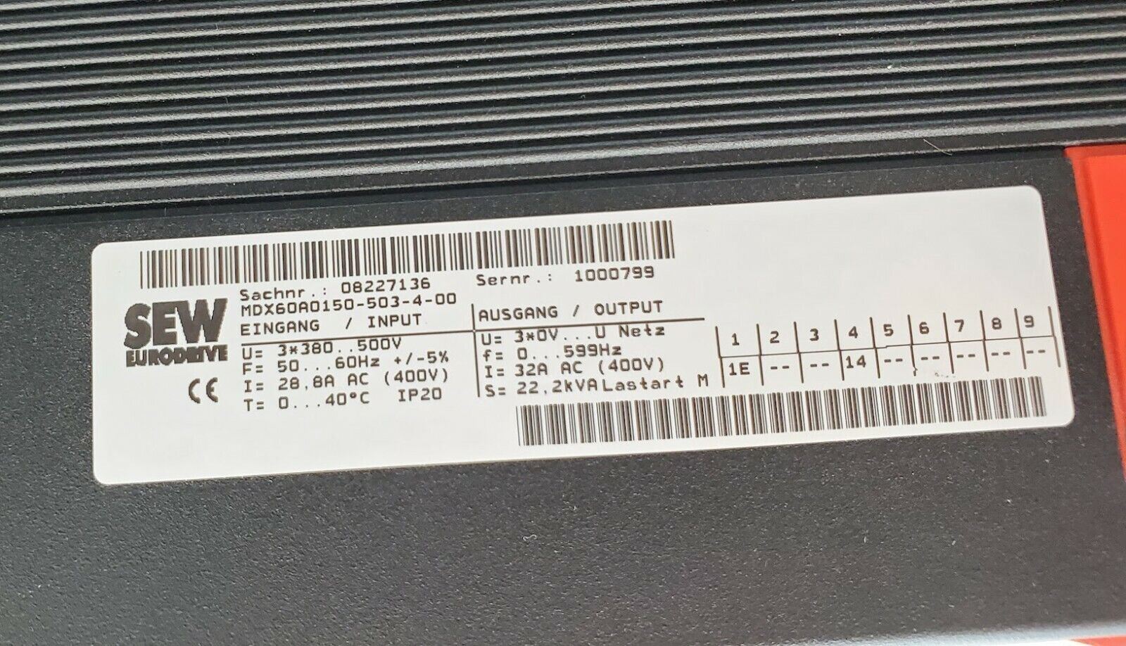 SEW EURODRIVE MDX60A0150-503-4-00 Drive Inverter w/ MC07B0150-503-4-00 MOVITRAC