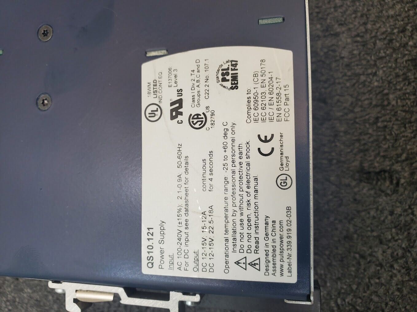 PULS Dimension QS10-121 QS10 12VDC 15A 180W DIN Rail Mount Working Pull