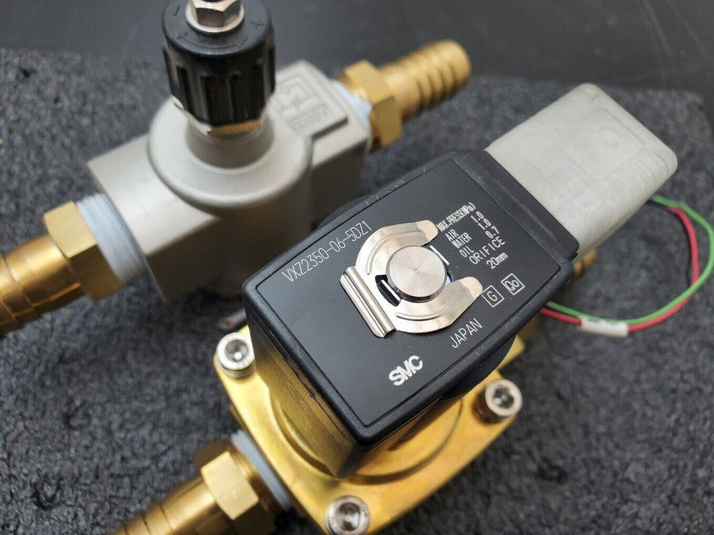 SMC 1" Solenoid VXZ2350-06-5DZ1 Valve 24VDC 3/4" ID Hose Barb AS500 Flow Control