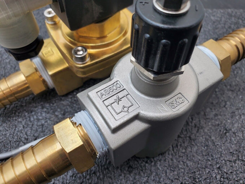 SMC 1" Solenoid VXZ2350-06-5DZ1 Valve 24VDC 3/4" ID Hose Barb AS500 Flow Control