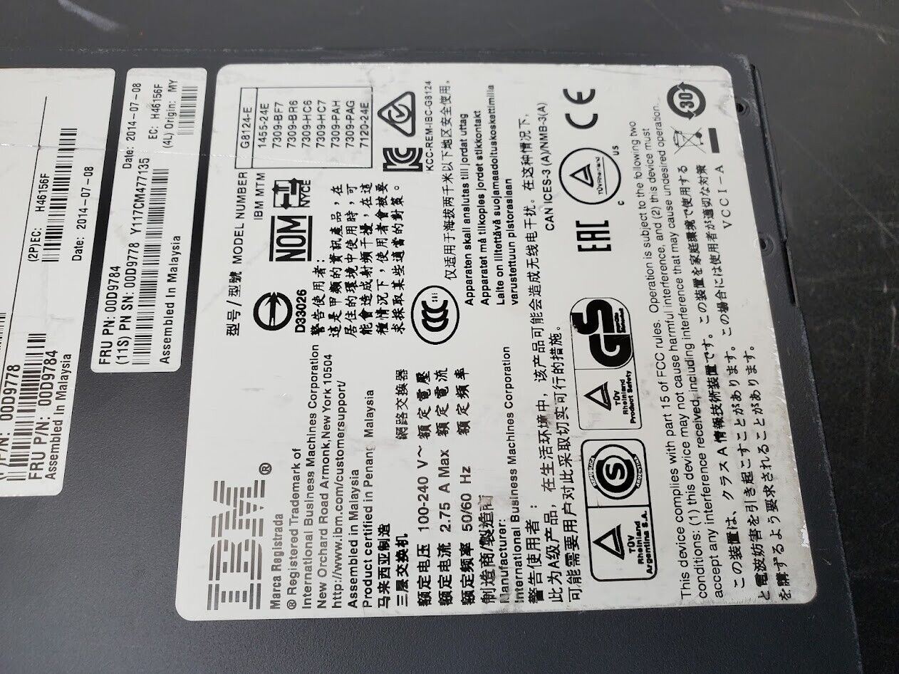 IBM G8124-E Blade RackSwitch 24 Port 10GbE SFP+ Ethernet Switch Layer 3 10Gb