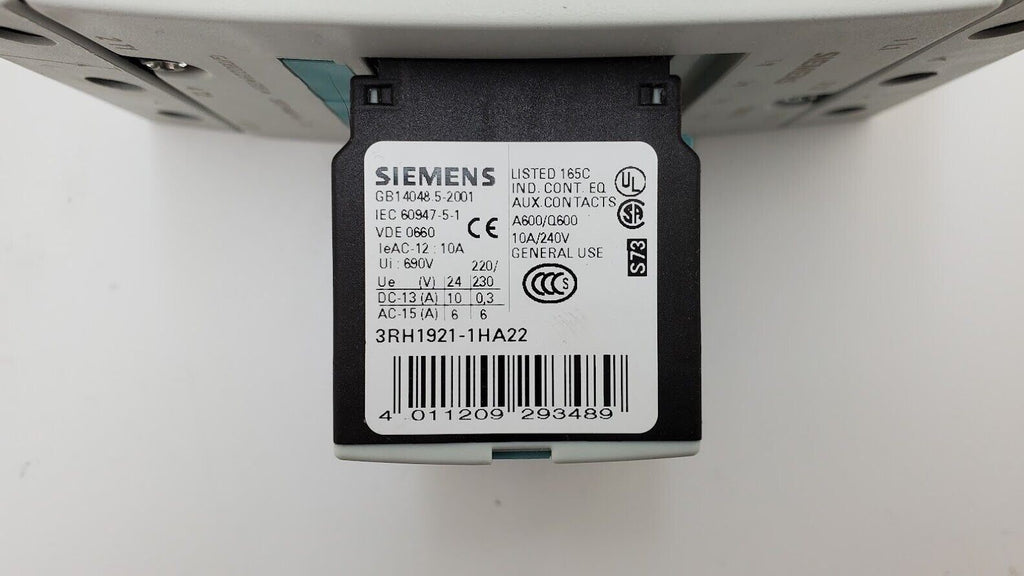 SIEMENS SIRIUS 3RT1446-1AL20 Contactor 140A 400V 230VAC 50/60Hz w/ 3RH1921-1HA22