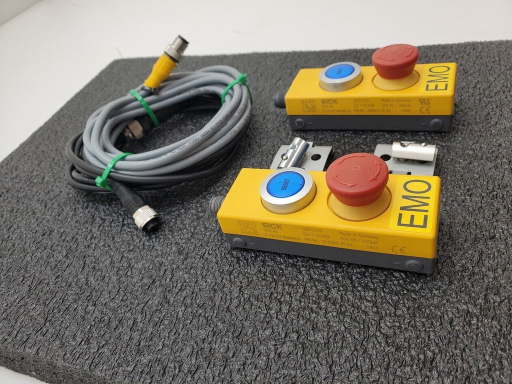 Lot of 2 SICK Emergency Stop EMO ESTOP / Reset ES11-SC4D8 / ES11SC4D8 w/ cables