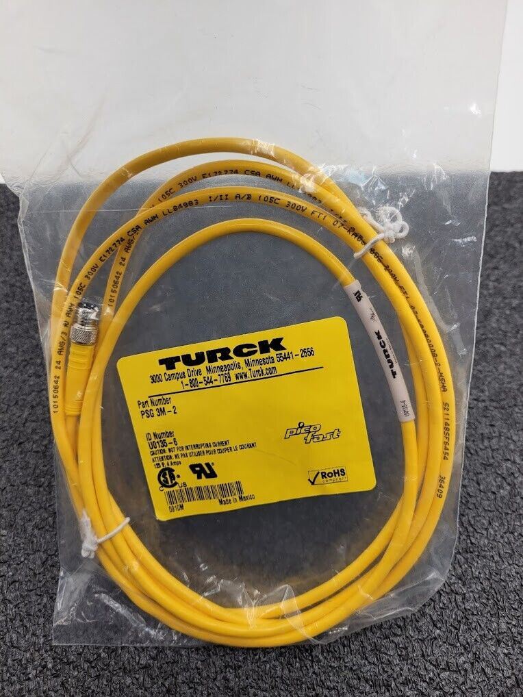 Turck Pico Fast PSG 3M-2 M8 Male 3 Pin Pigtail Breakout Cordset