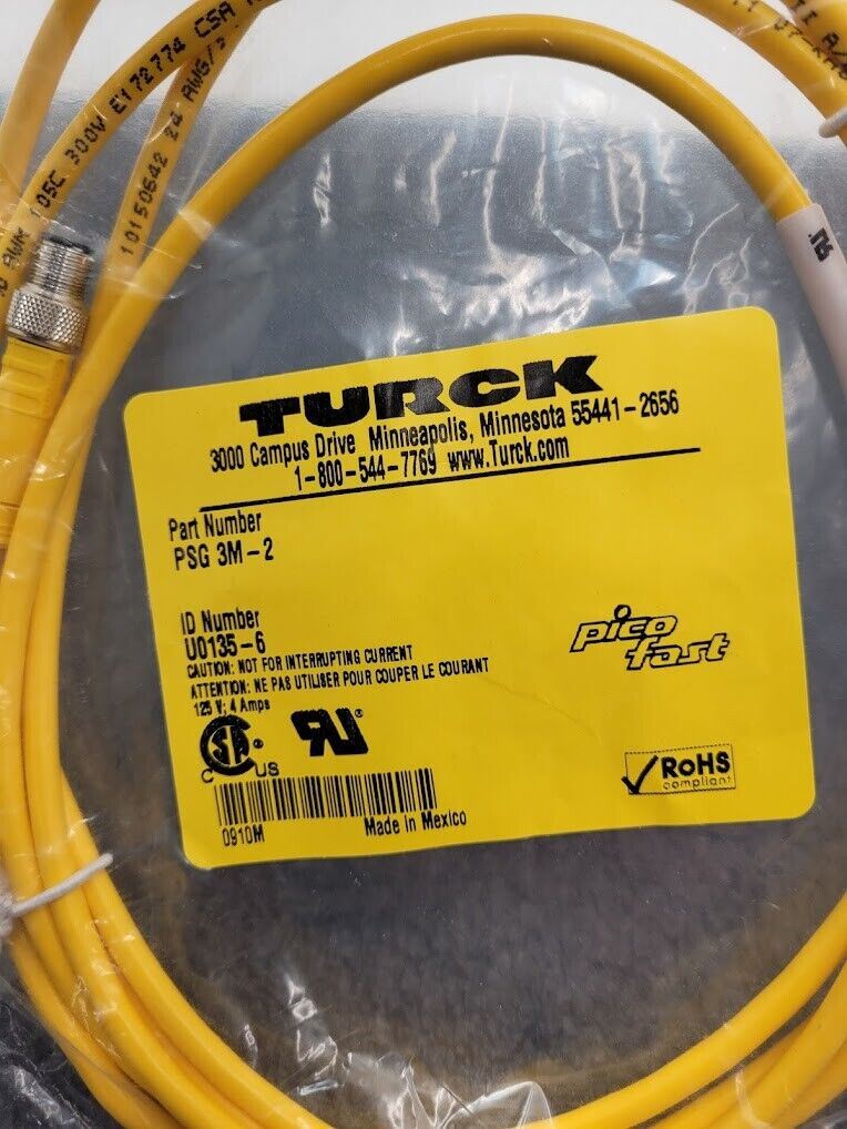 Turck Pico Fast PSG 3M-2 M8 Male 3 Pin Pigtail Breakout Cordset