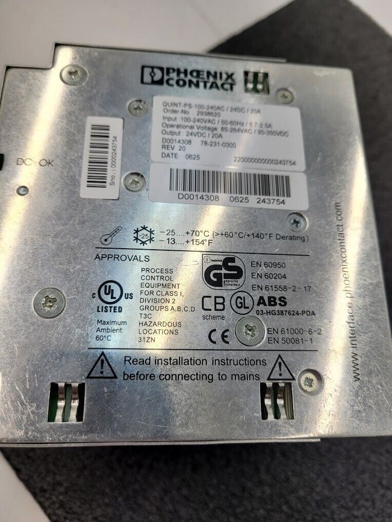 Phoenix Contact QUINT-PS/100/240AC/24DC/20 Power Supply Unit 24V 20A Output