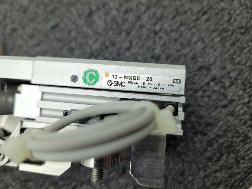 Lot of 2 SMC Pneumatic Gripper Arm Grabber Assy. 13-MXS8-20 with D-F9NWV Sensors